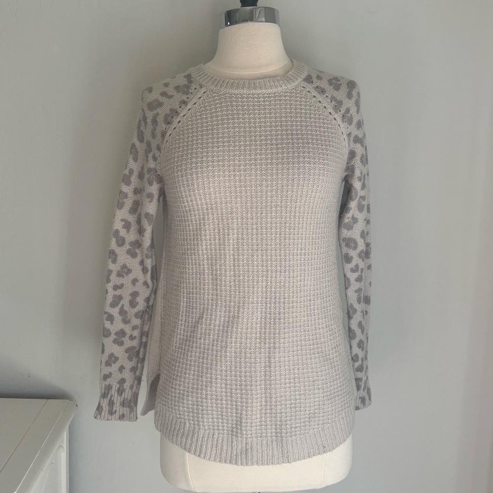 Rebecca Taylor Wool Cashmere Blend Wildcat Printed Knit Sweater, Gray Mix, Sz XS